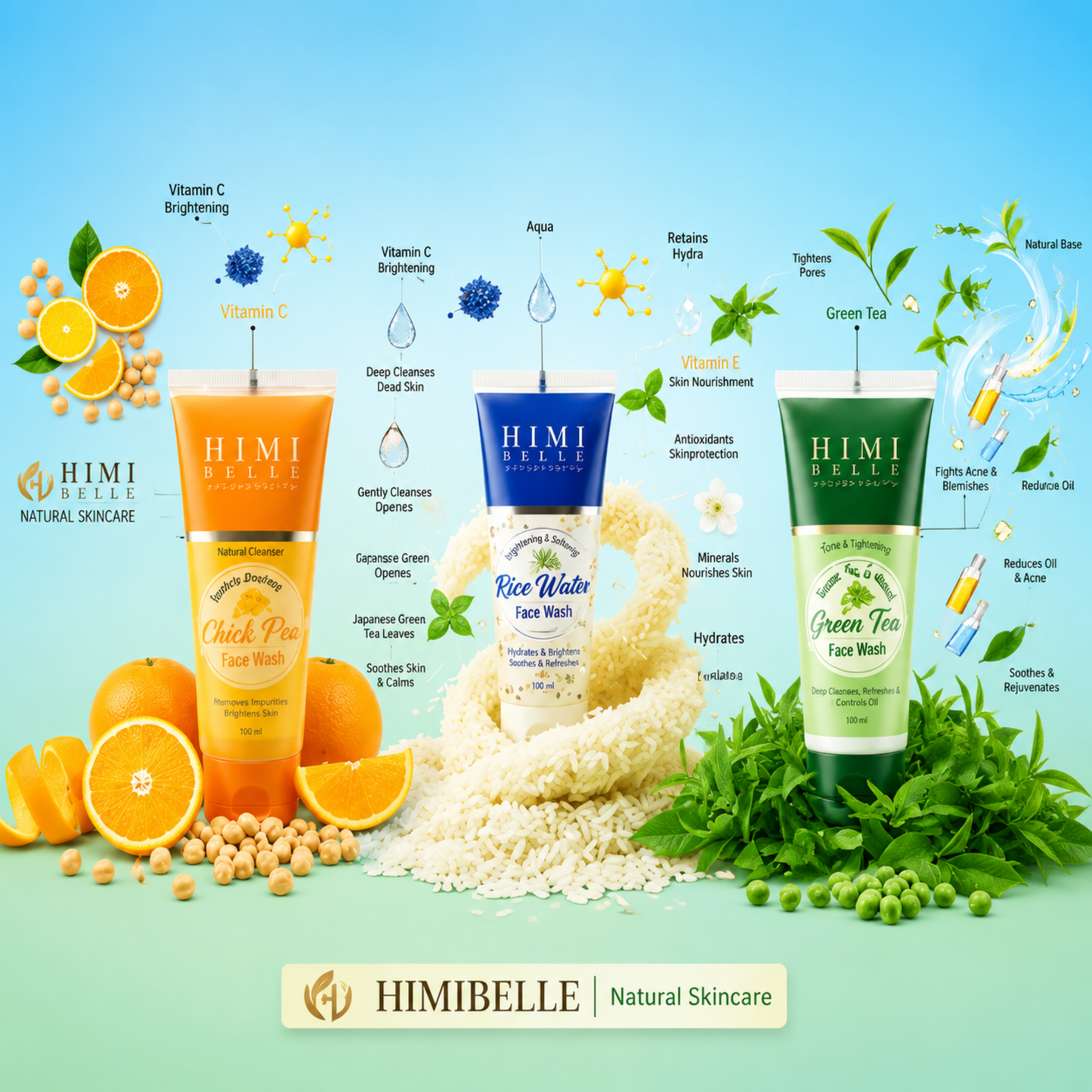 Botanical Cleansing Master-Set: Chickpea + Rice Water + Green Tea Purifying Face Washes