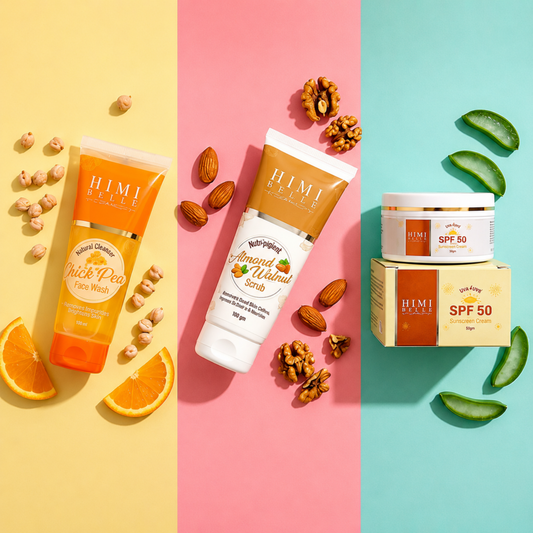 Renew & Protect Trio: Chickpea Face Wash + Almond Walnut Scrub + SPF 50 Sunscreen Cream
