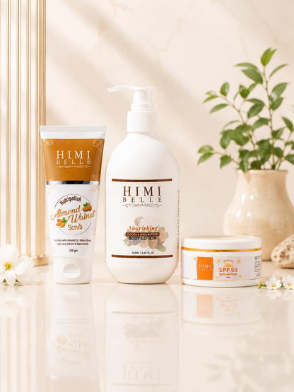 Himi Belle barrier repair sun protection ritual scrub lotion sunscreen combo kit