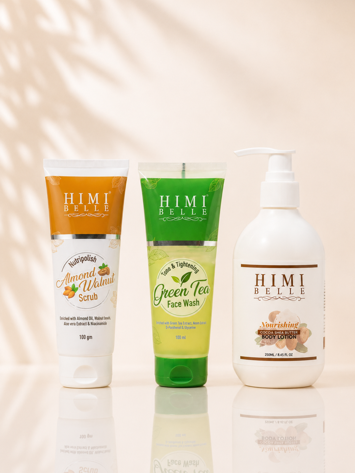 Himi Belle exfoliating deep hydration combo scrub face wash and body lotion set