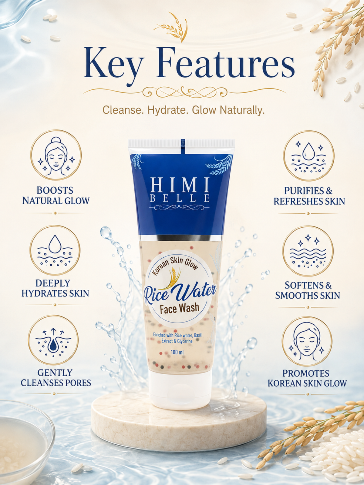 Himi Belle glass skin hydration routine product details Korean skincare benefits