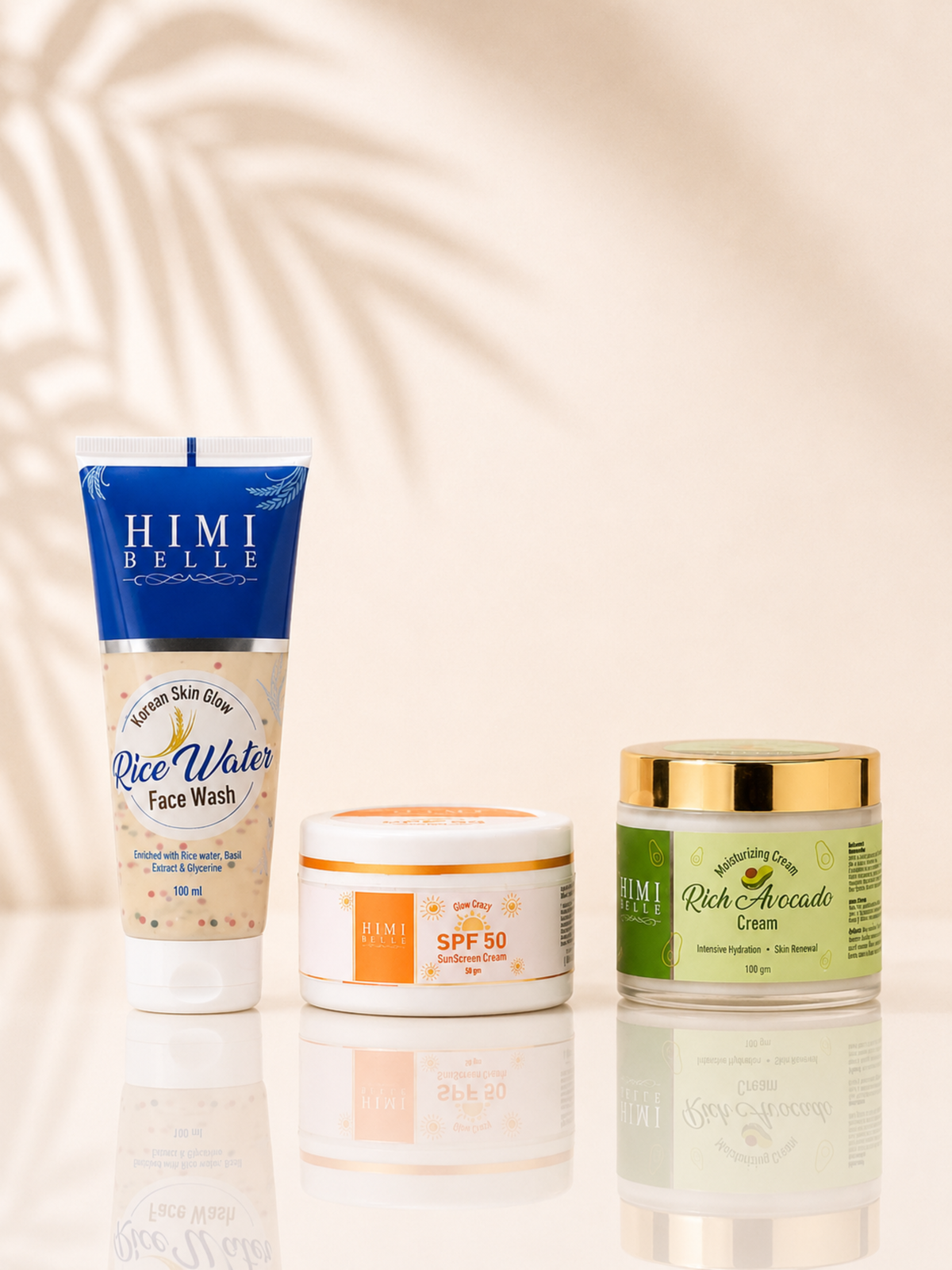 Himi Belle glass skin hydration UV shield routine Korean glow skincare combo kit