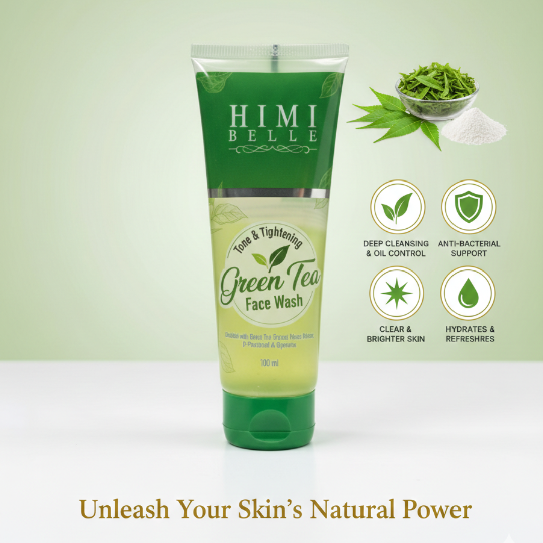 Himi Belle green tea purifying face wash ingredients and antioxidant benefits