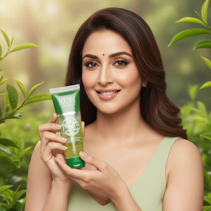 Oil-free clear skin after using Himi Belle green tea purifying face wash daily