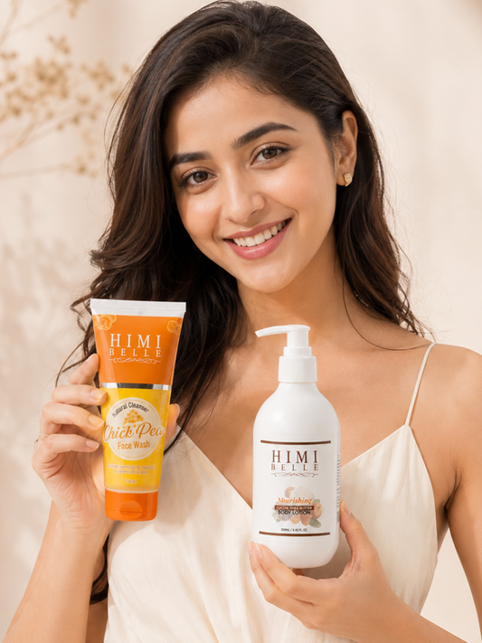 Himi Belle herbal skincare duo with chickpea cleanser and avocado moisturizer set