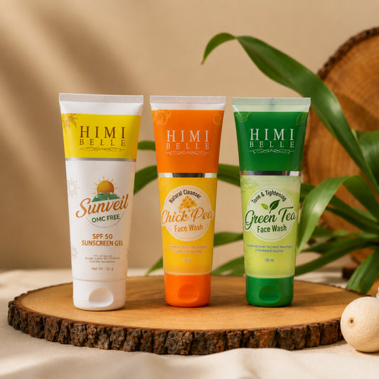 Sun Shield & Detox Trio: Green Tea & Chickpea Face Wash + SPF 50 Sunscreen Gel
