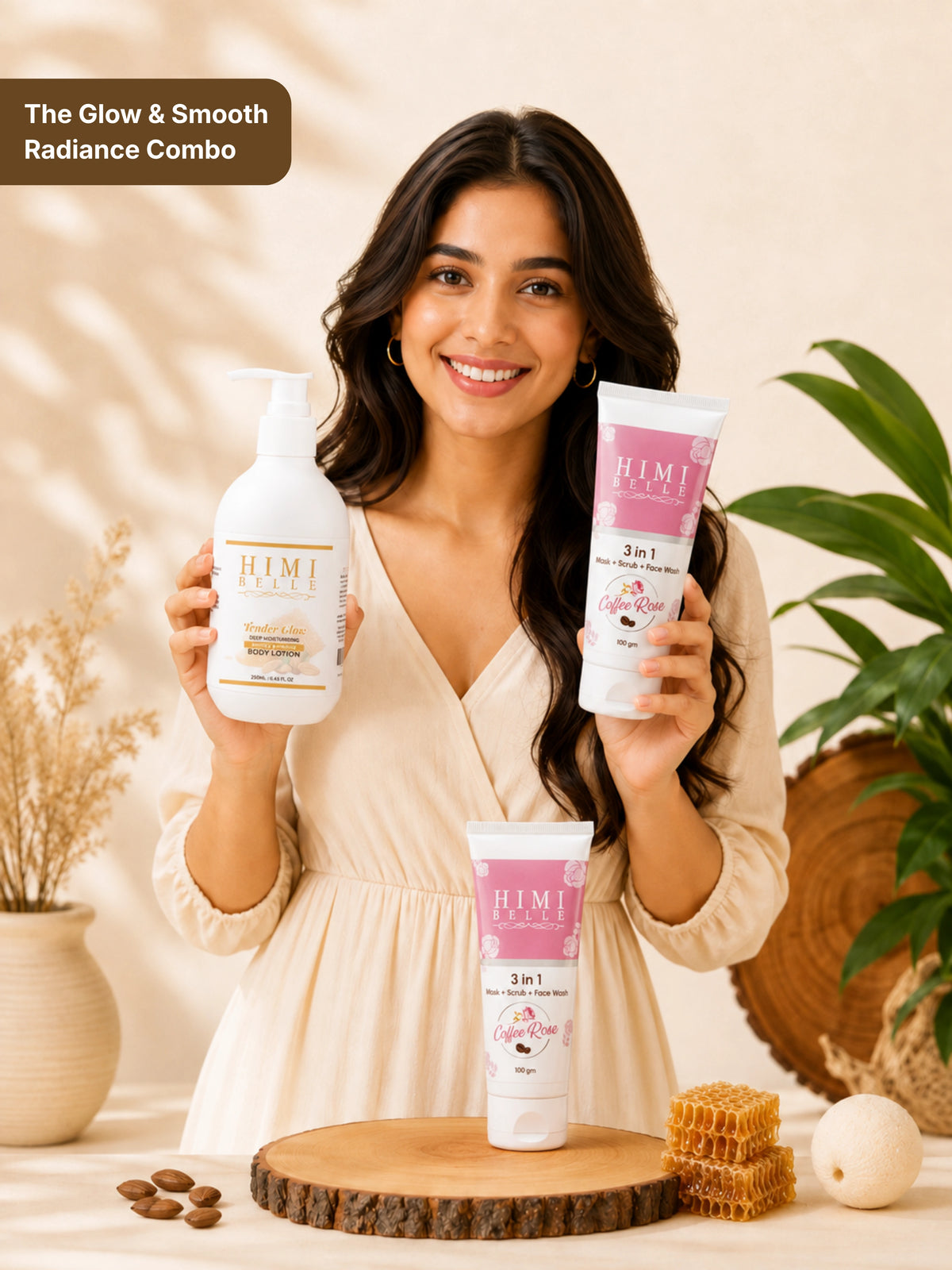 Himi Belle skincare combo with 3 in 1 coffee rose wash and skin lightening cream