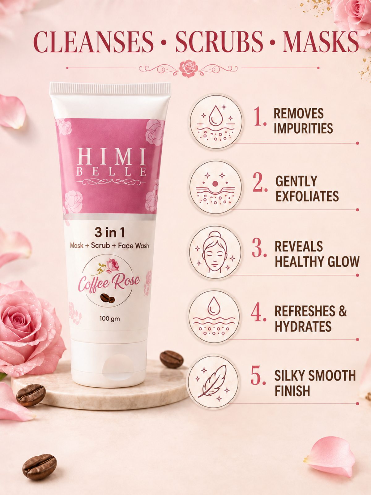 Himi Belle glow smooth radiance combo packaging with face wash and cream set