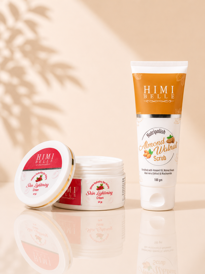 Himi Belle nutri brighten skin duo almond walnut scrub and skin lightening cream